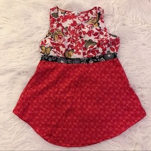 CAbi 100% Silk Red Floral Print Blouse